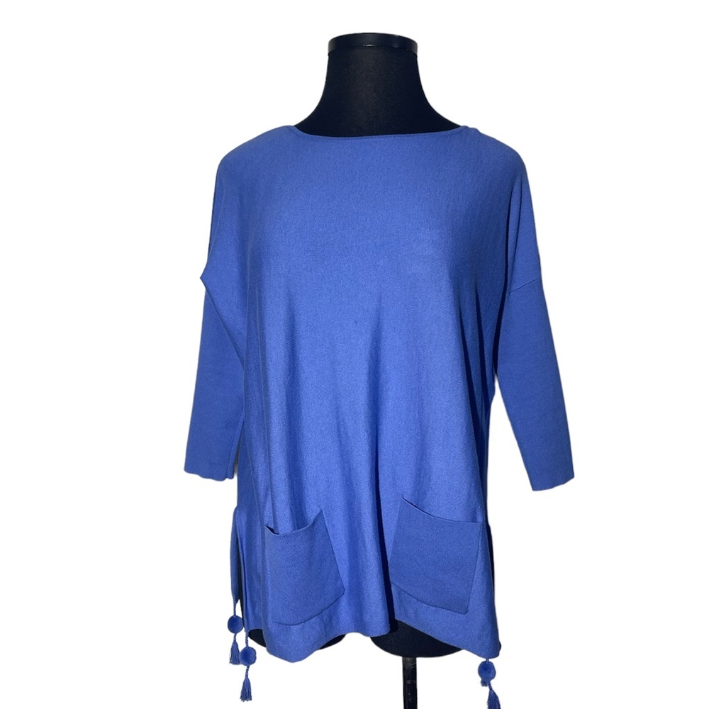 Lilly Pulitzer blue sweater. Size S. Beautiful fringe detail on sides.